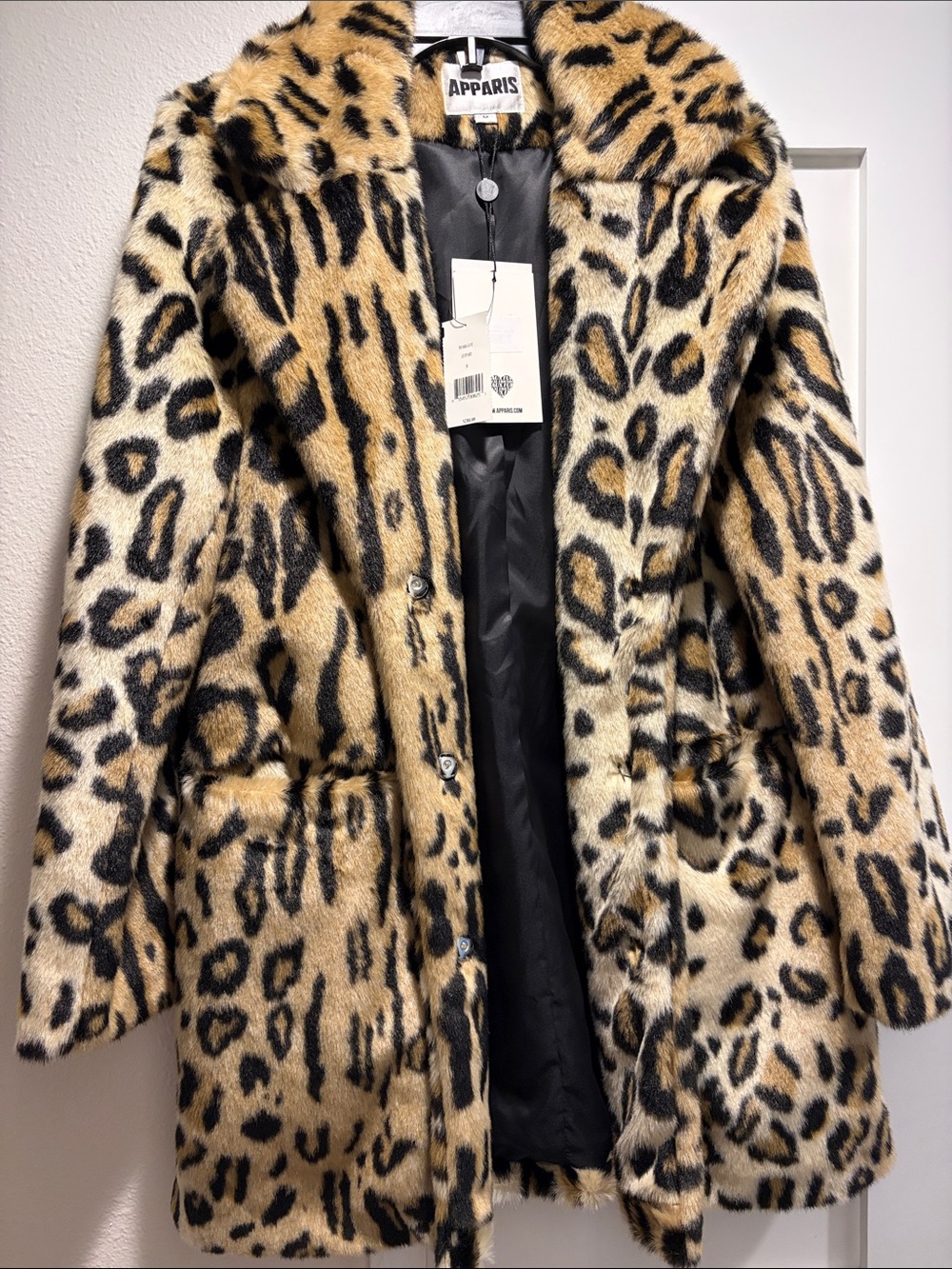 Apparis Kids Leopard Faux Fur Pea Coat in Tan & Black
